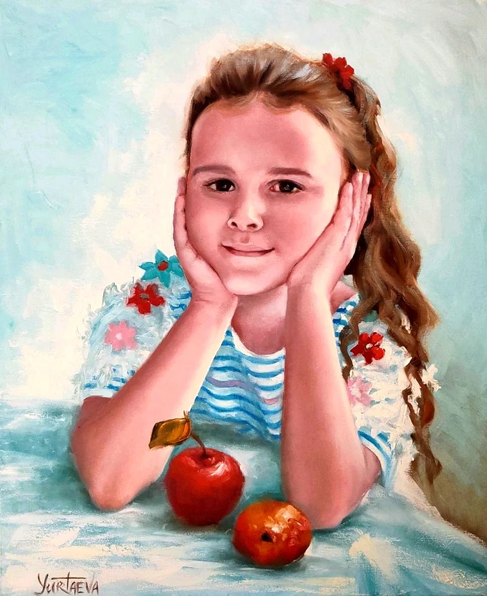 Девочка с яблоками картина