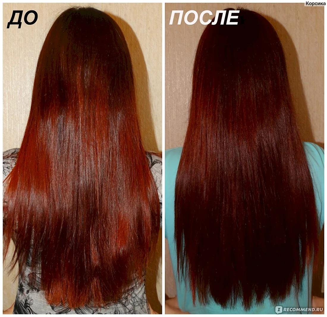 Хна для волос до и после