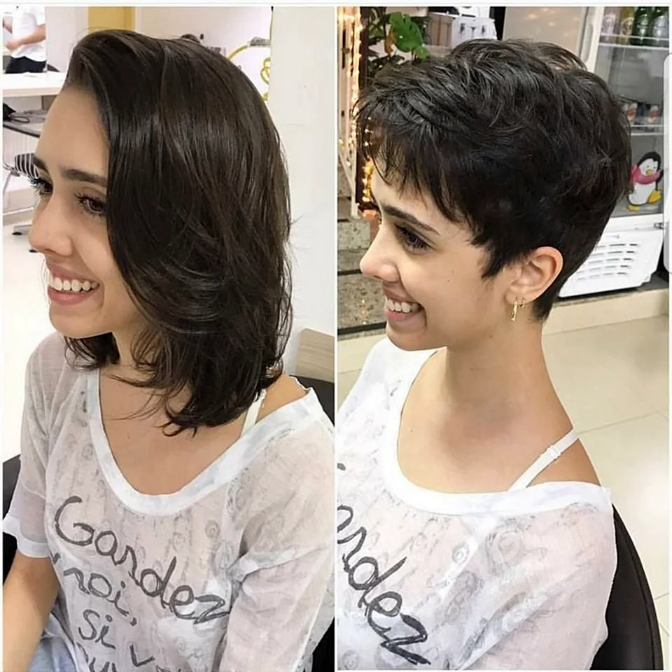 Короткая стрижка до и после