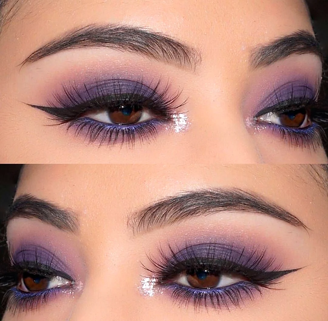 Макияж с сиреневыми тенями для карих глаз