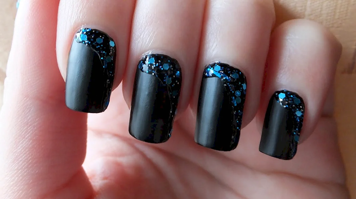 Matte Black Snow Nail Art