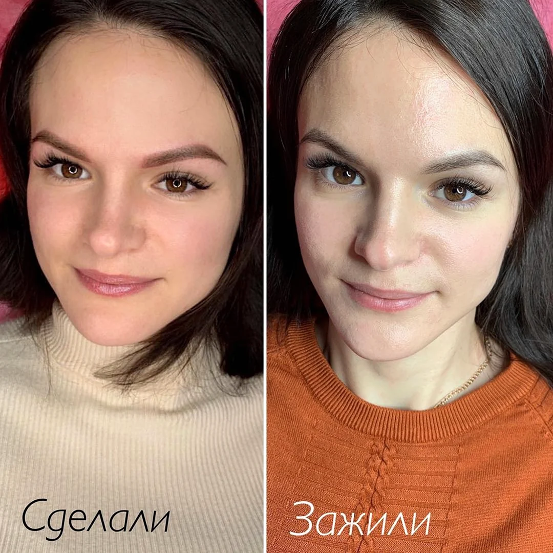 Пудровые брови до и после коррекции