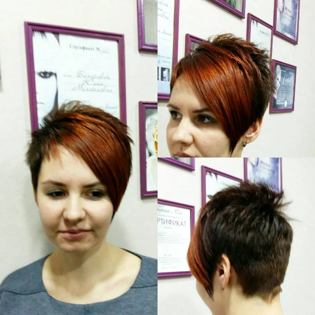 Стрижка Пикси с удлиненными прядями на макушке