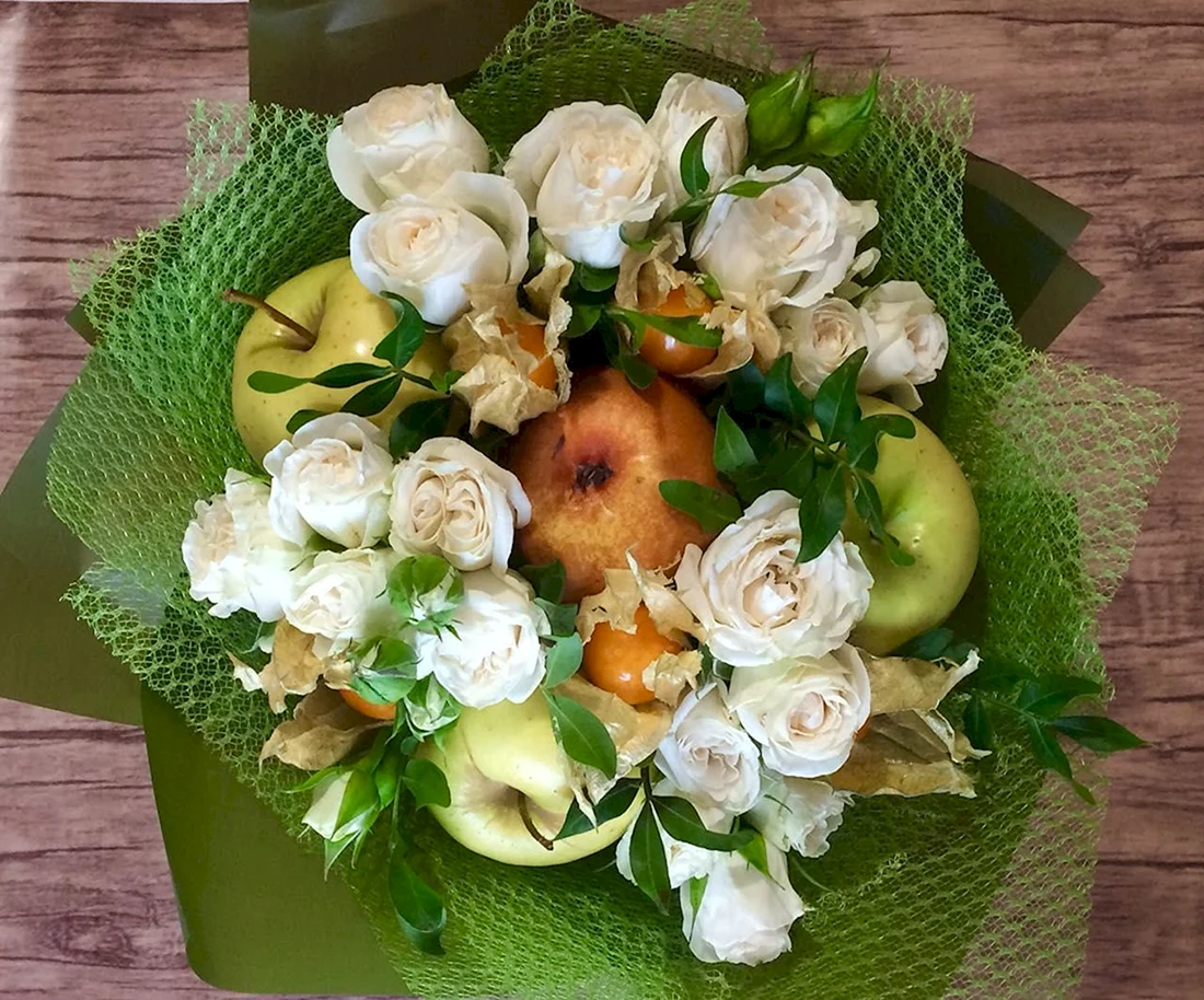 Букет с зелеными яблоками
