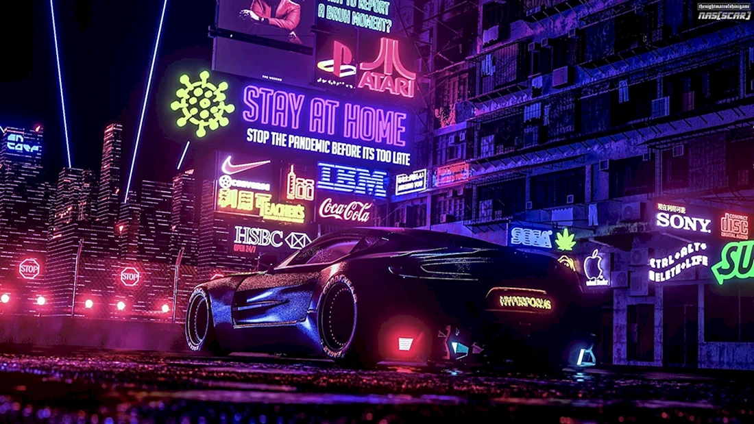 Cyberpunk 2077 машина неон