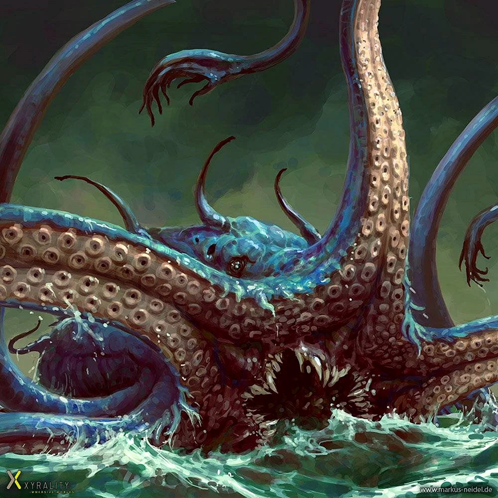 Гигантский осьминог Кракен. Морское чудовище.