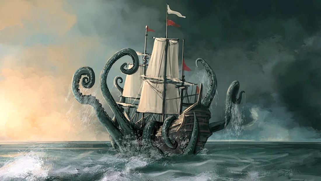 Гигантский осьминог Кракен. Морское чудовище.