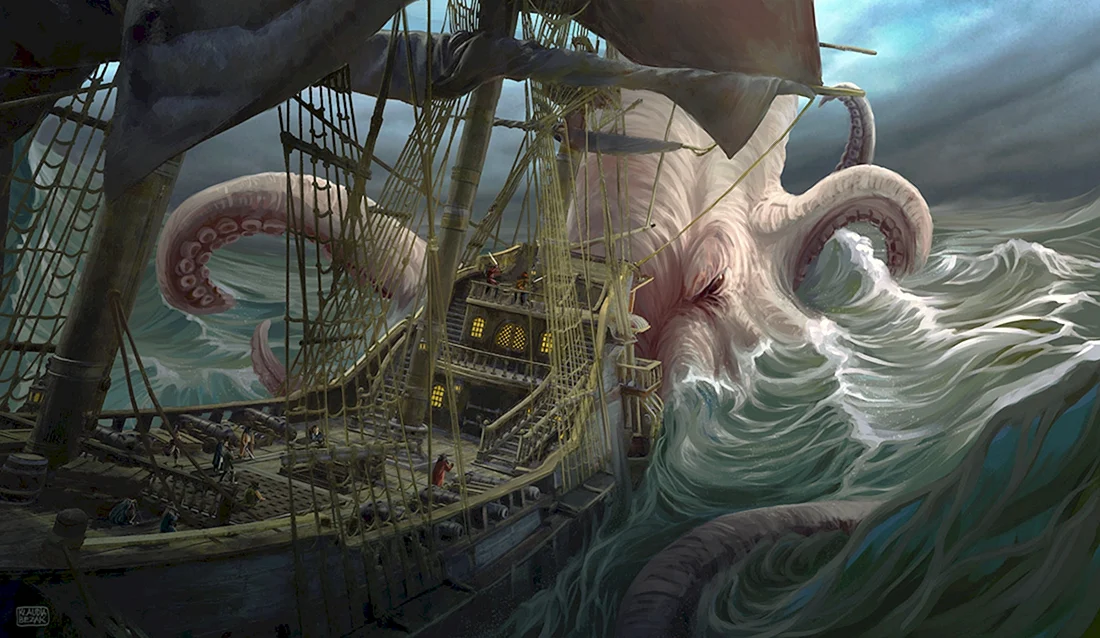 Гигантский осьминог Кракен. Морское чудовище.