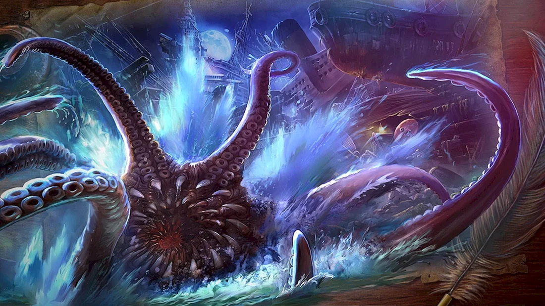 Гигантский осьминог Кракен. Морское чудовище.
