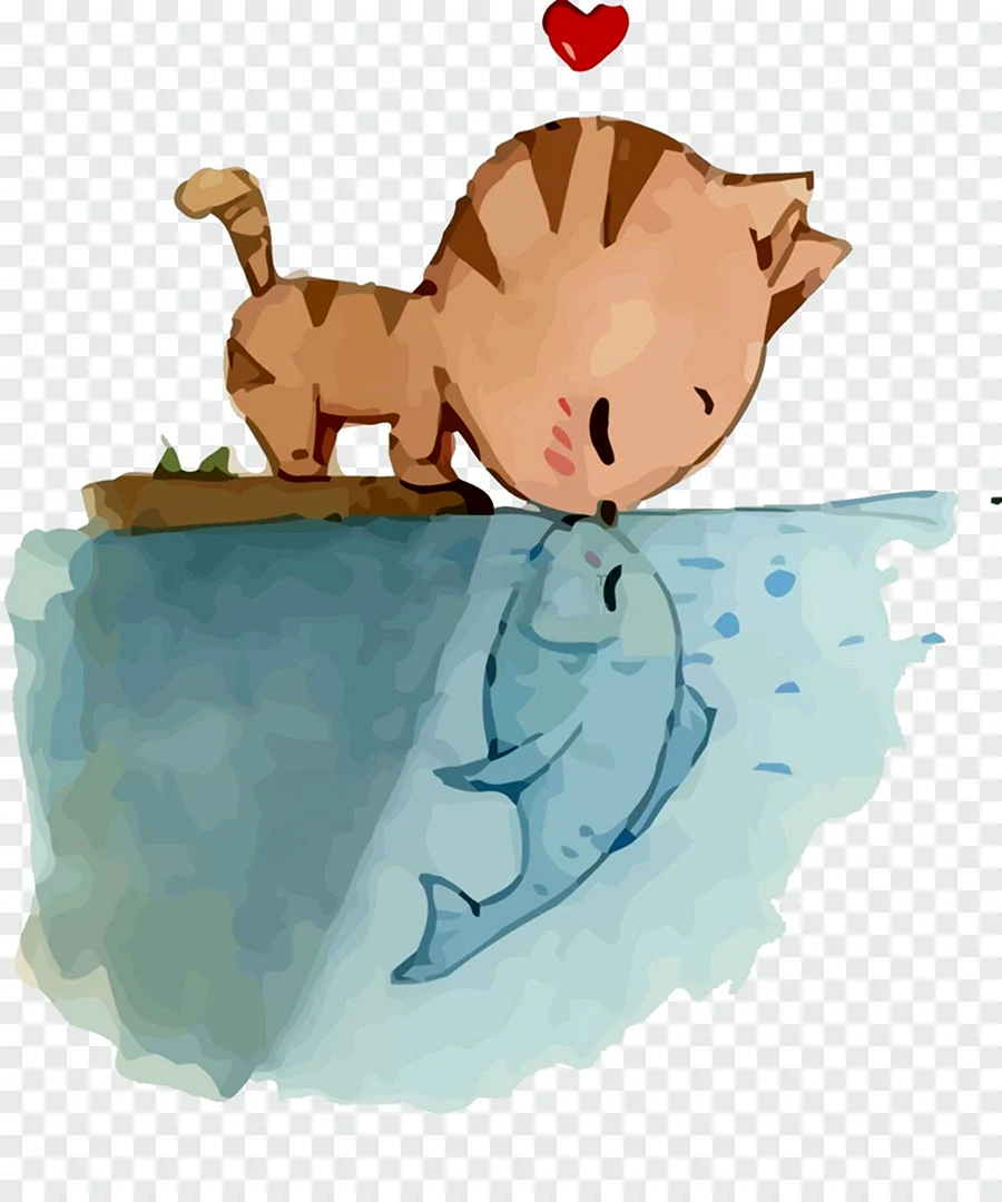 Кот целует рыбку