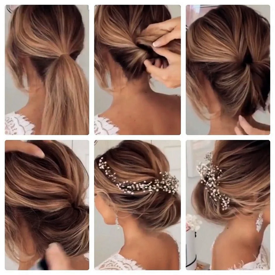 Красивый пучок на средние волосы на свадьбу