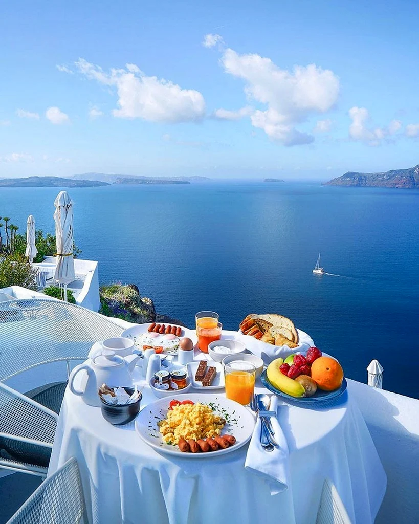 Santorini Греция завтрак на море