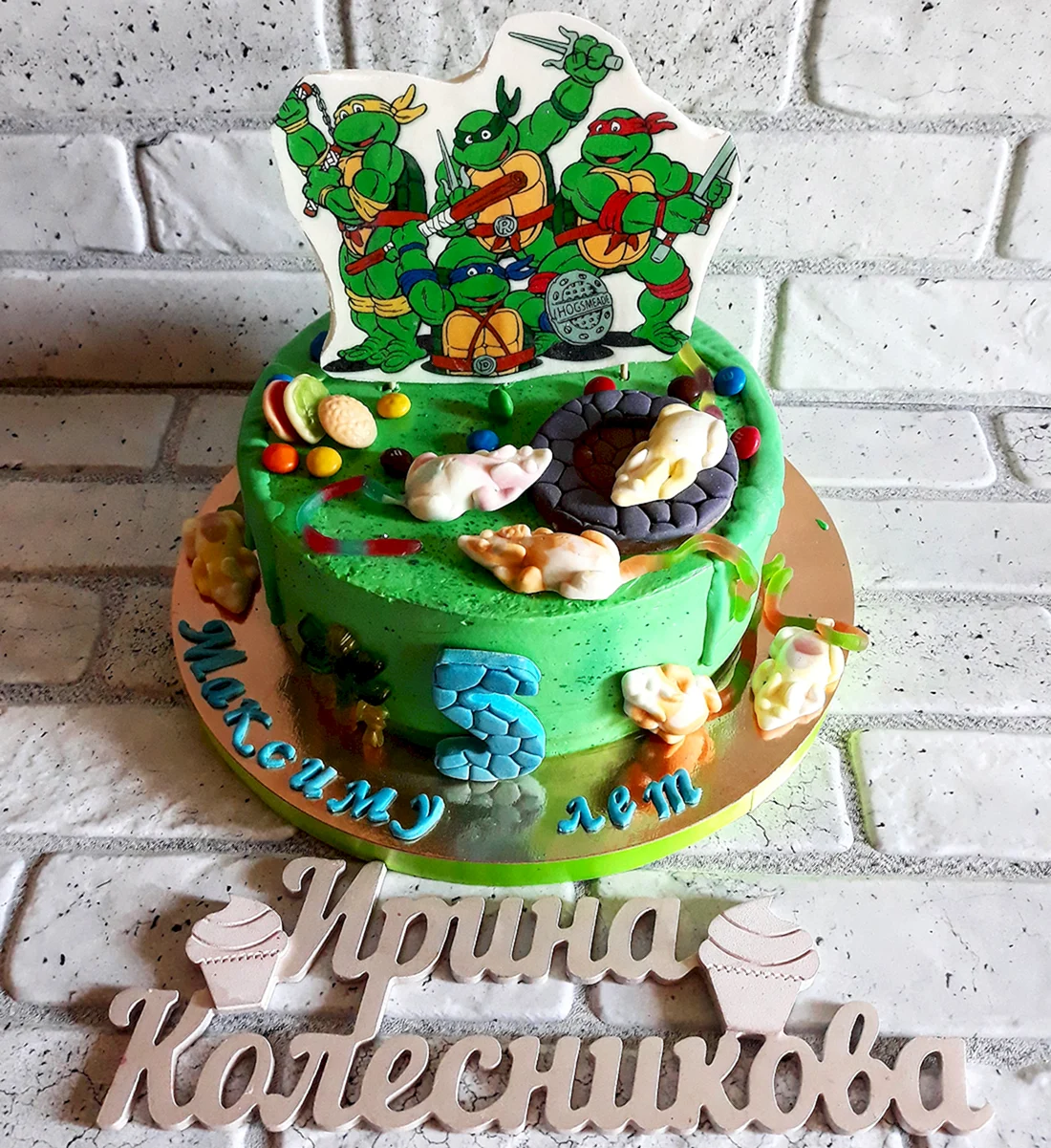 Торт с черепашками ниндзя для мальчика 5 лет без мастики