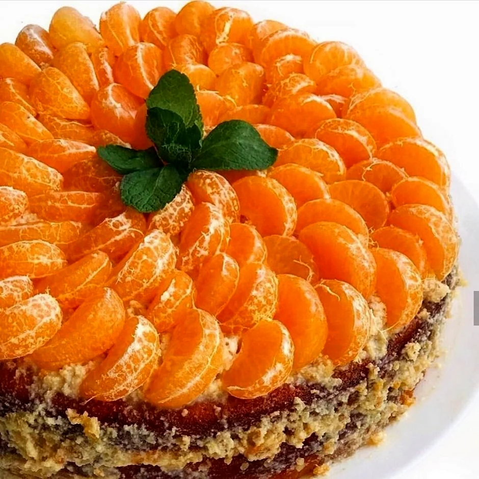 Украшение торта мандаринами