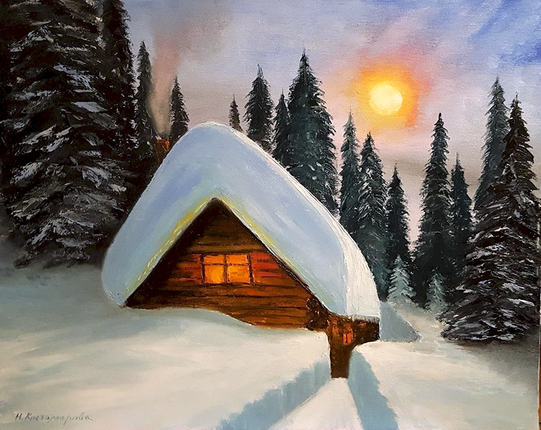 Зимний пейзаж с домом