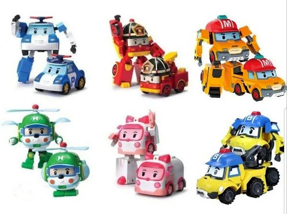4 Машинки-трансформера Робокар Рой Поли Хелли Эмбер Robocar Poli