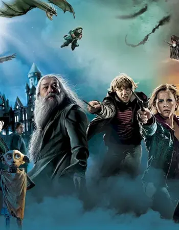 Герои Гарри Поттера на фоне Хогвартса