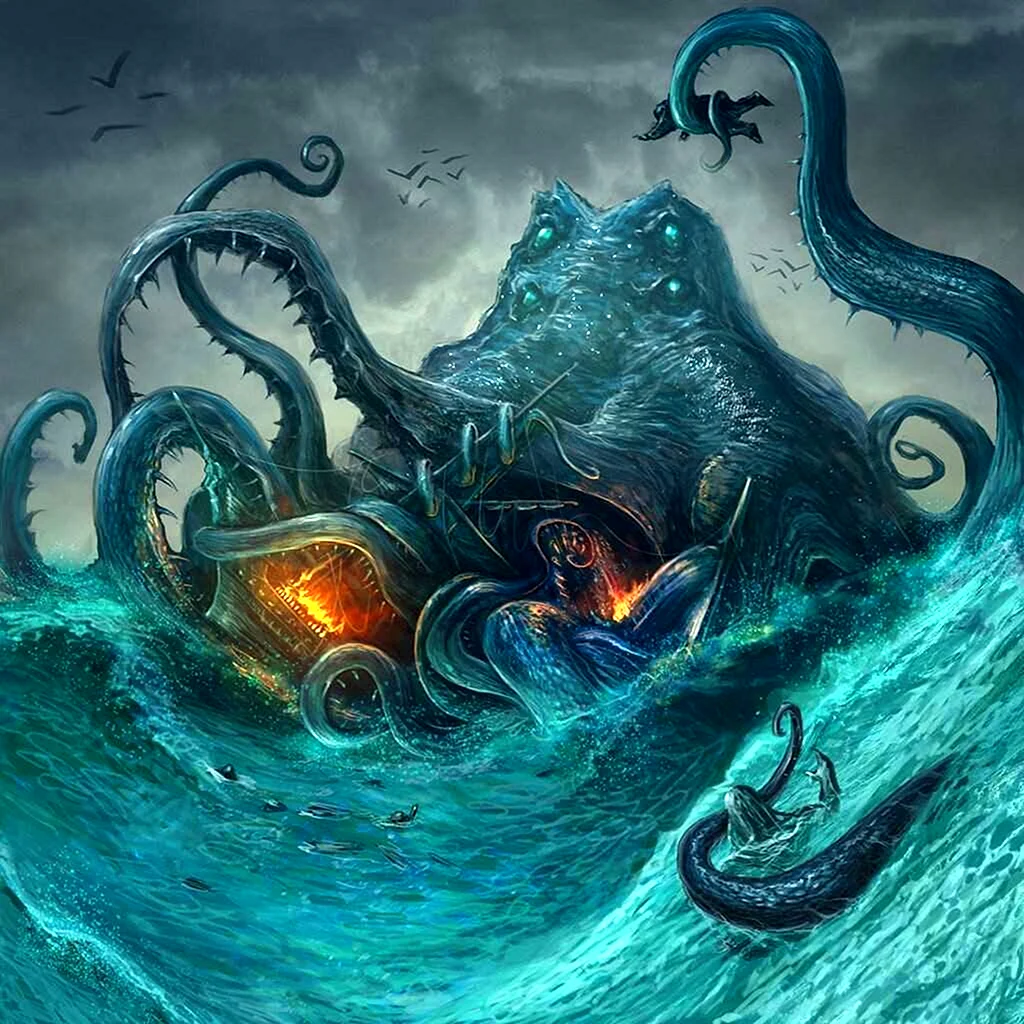 Гигантский осьминог Кракен. Морское чудовище.