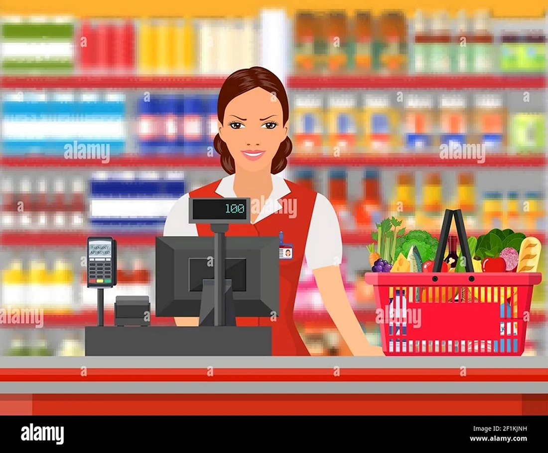 Иллюстрация касса в продуктовом магазине
