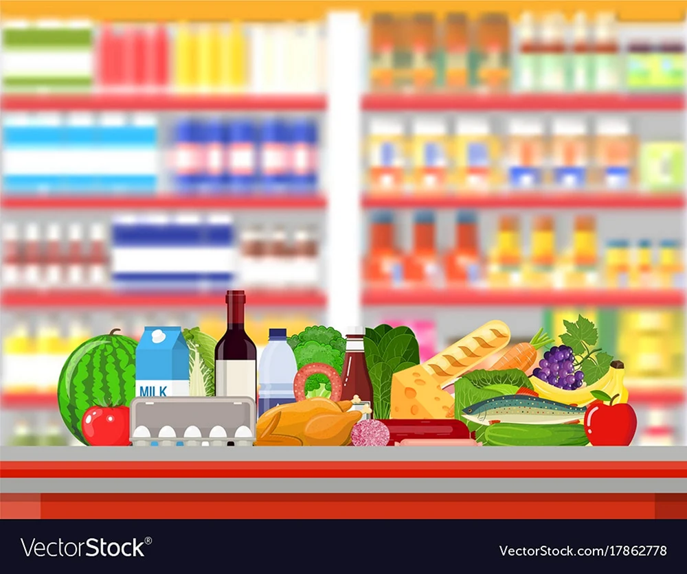 Картинка витрины магазина с продуктами