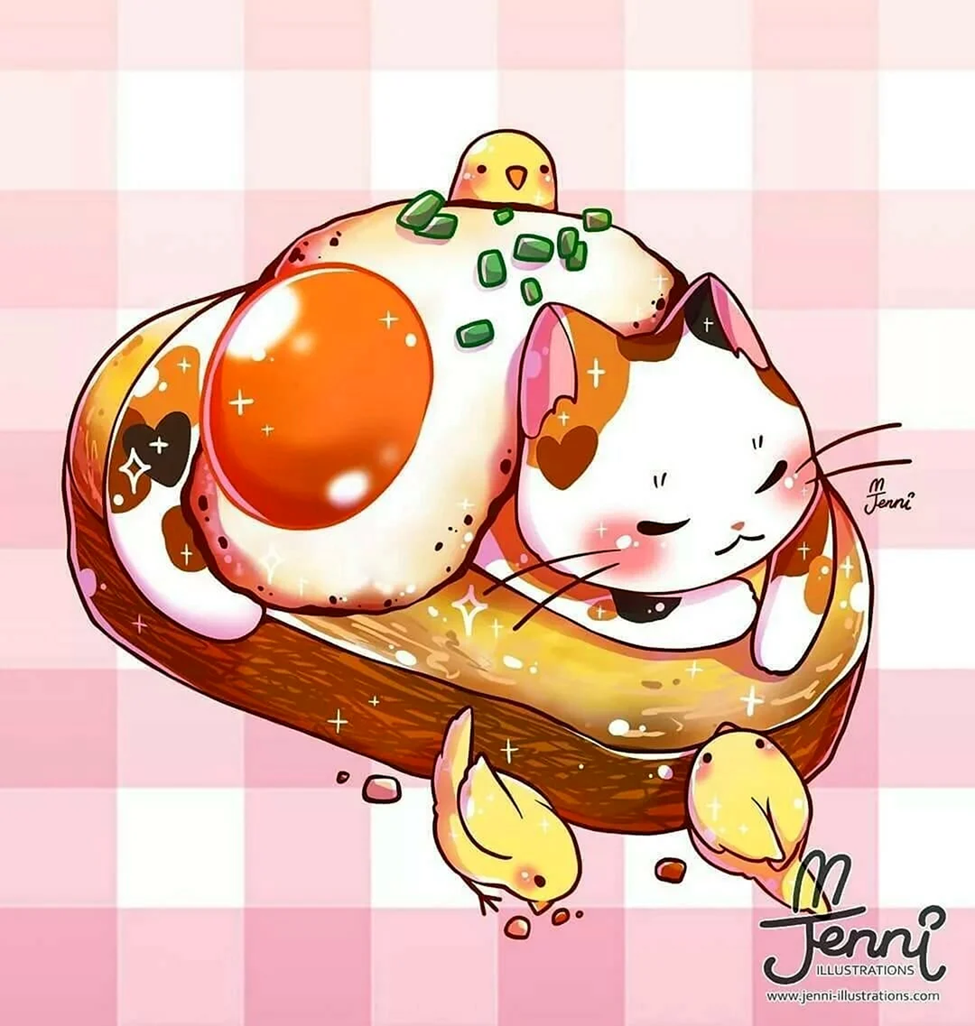 Кавайные котики с едой