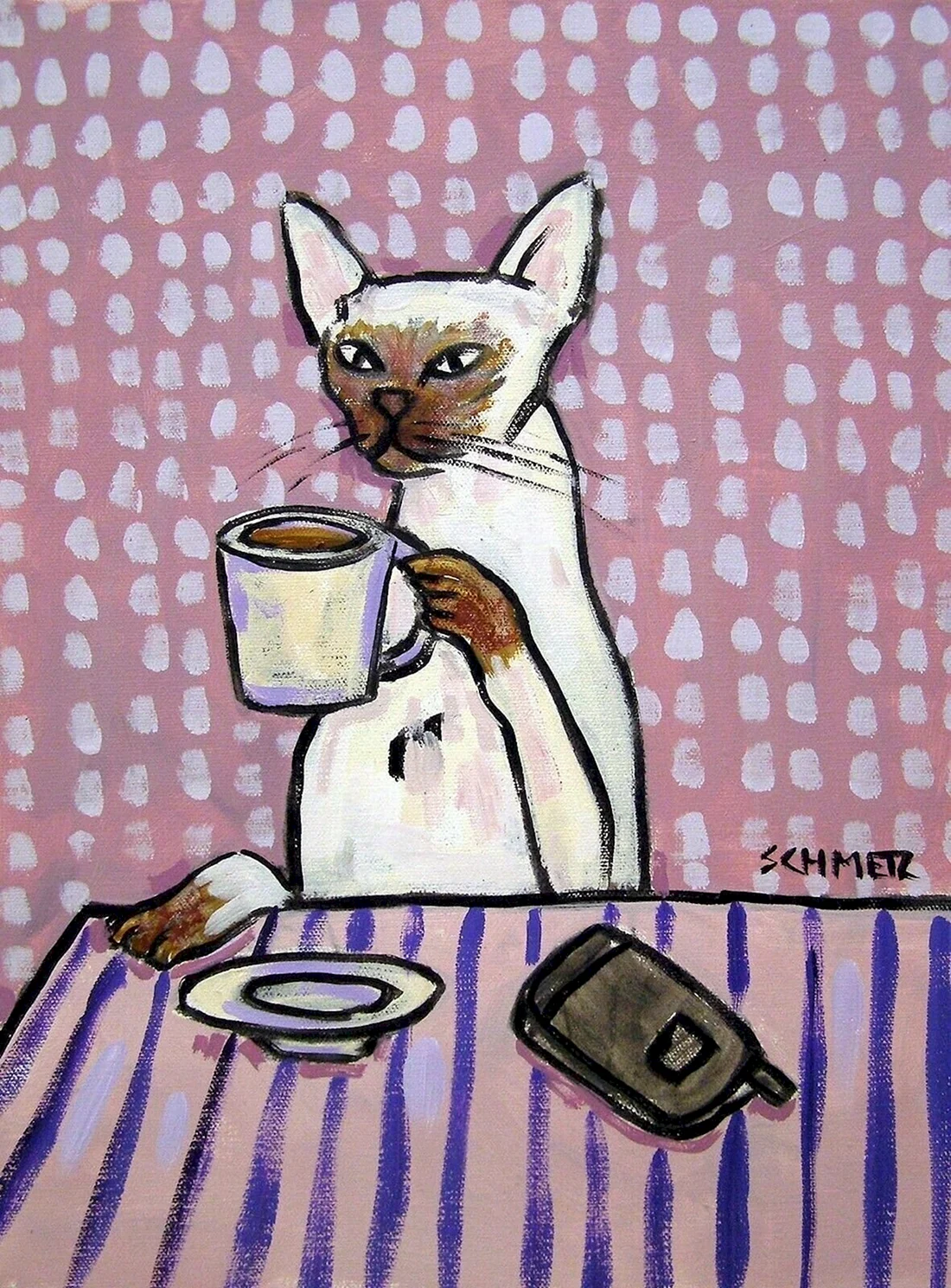 Котик с чашкой кофе