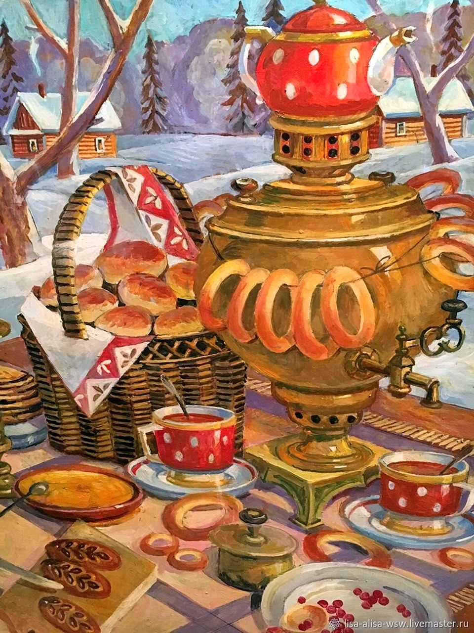 Кустодиев чаепитие у самовара