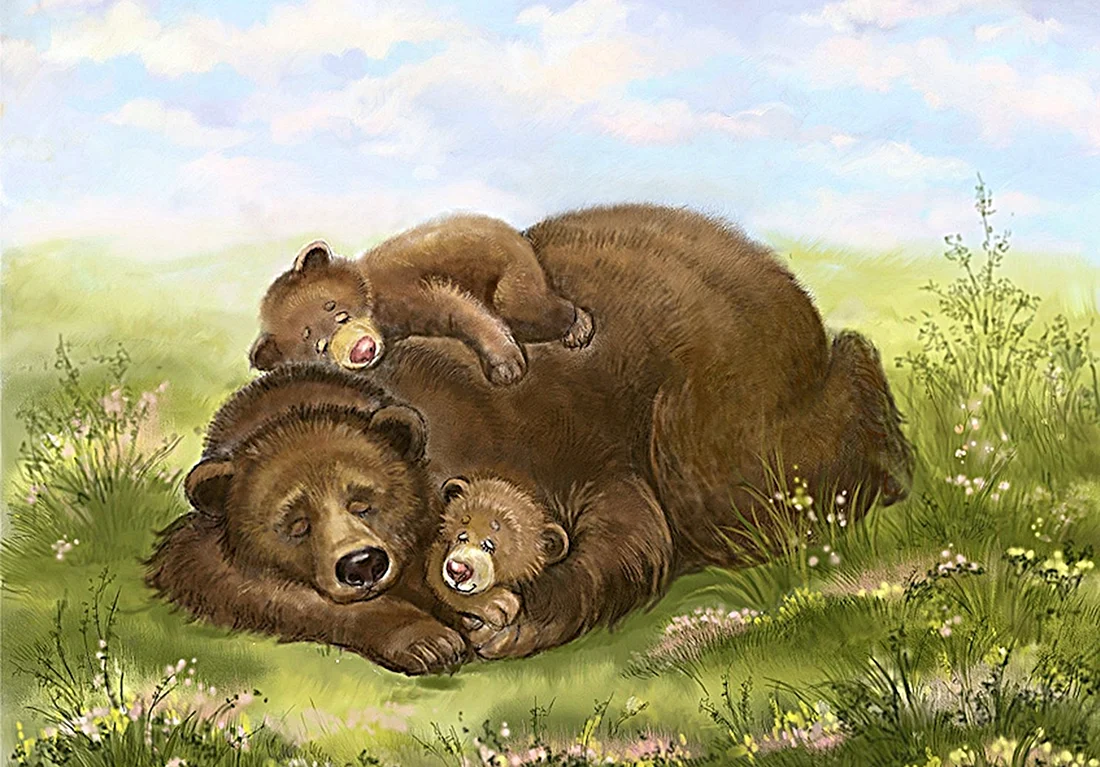 Медведица с медвежатами