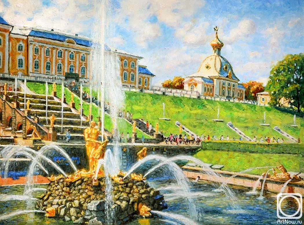 Петергоф фонтаны акварель