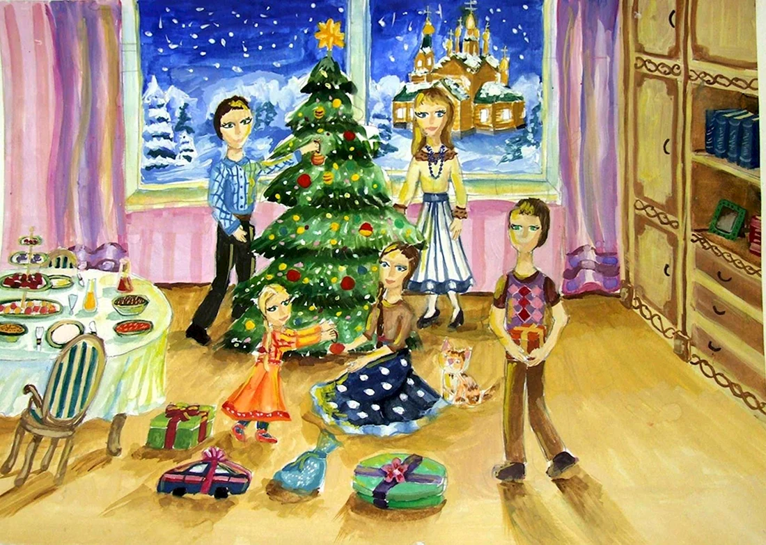 Рисование для детей праздник новый год