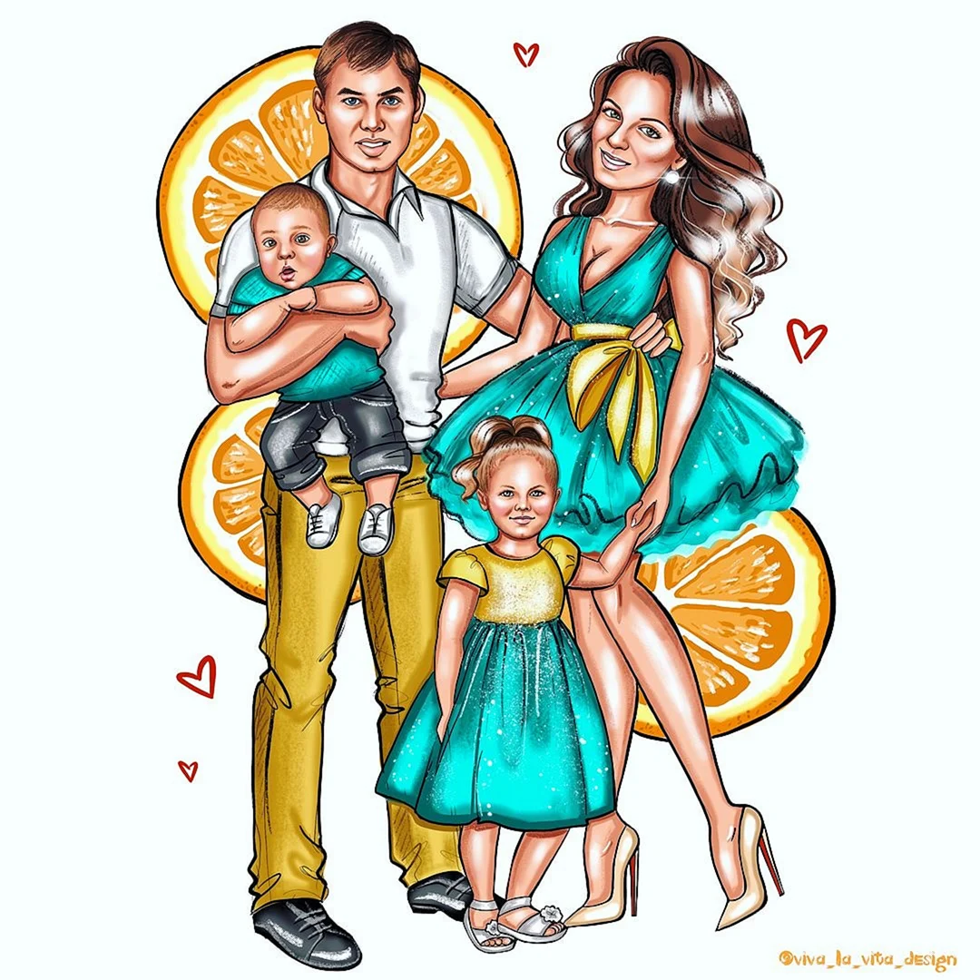 Семья с двумя детьми рисунок