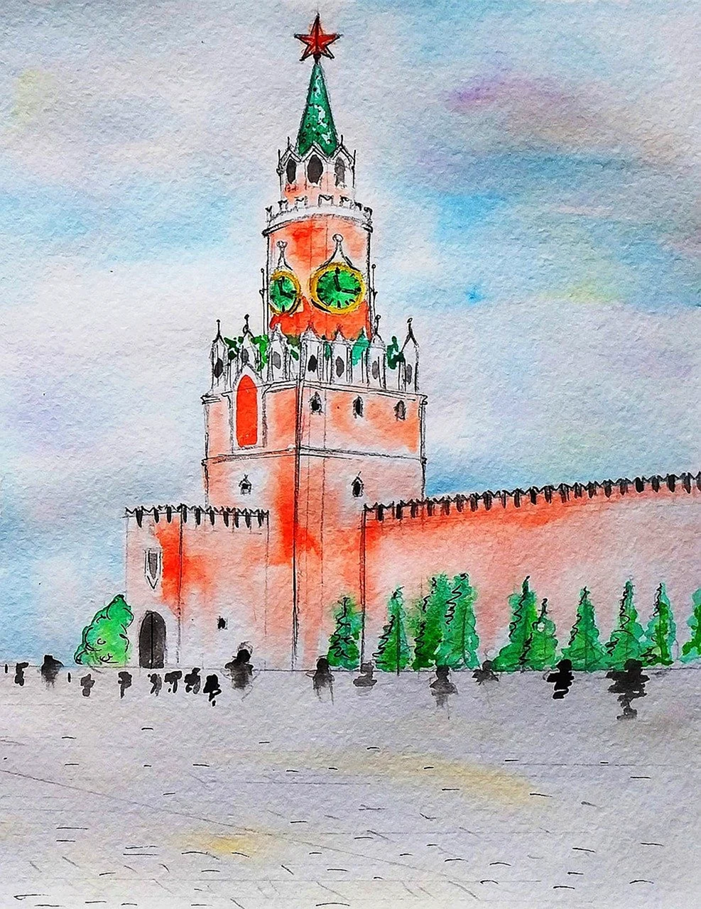 Спасская башня Кремля рисование