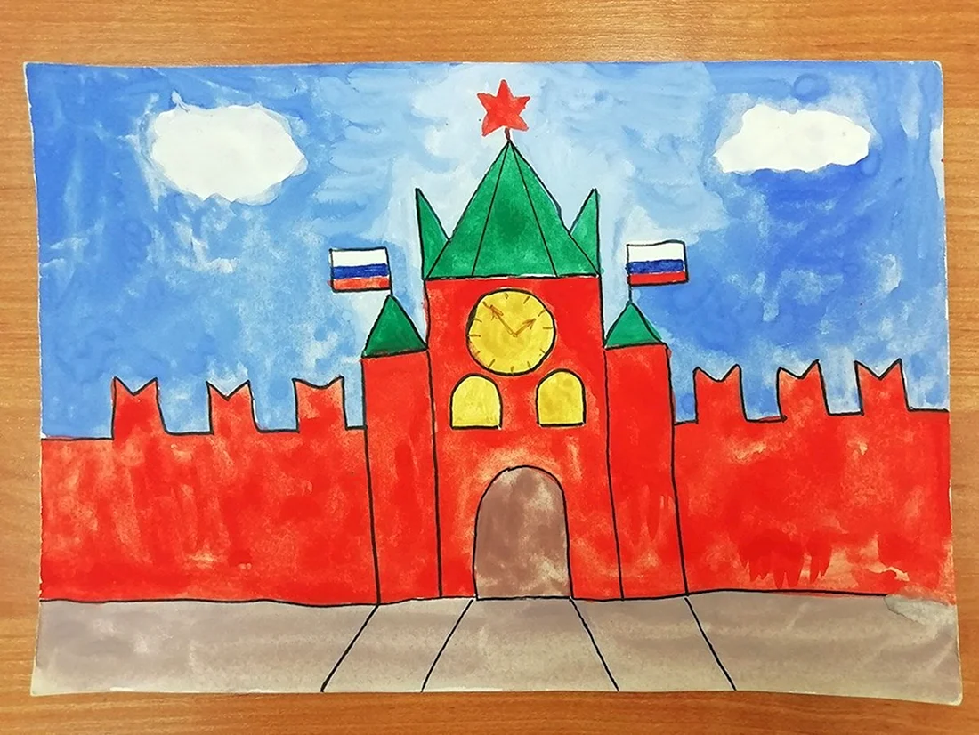 Спасская башня Кремля рисование